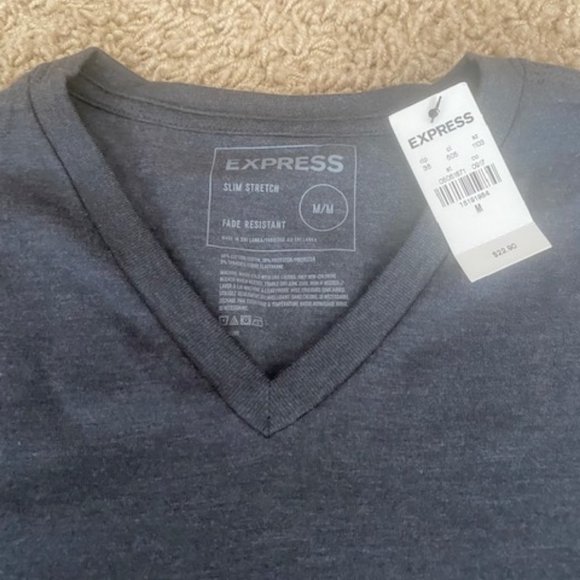Express Men's Slim Stretch V-Neck T-Shirt - Heather Gray - Medium - Picture 3 of 5